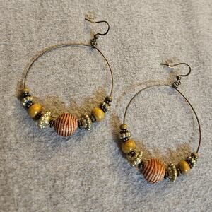 Boutique Boho-Style Beaded Hoop Dangle Earrings ~ Earthy Fusion ~ Unique